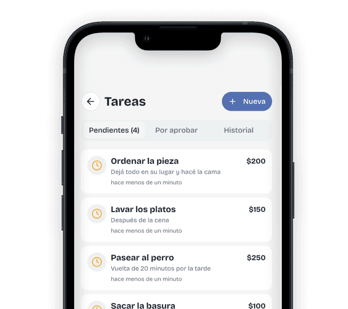 Pantalla de tareas en la app FinCrea